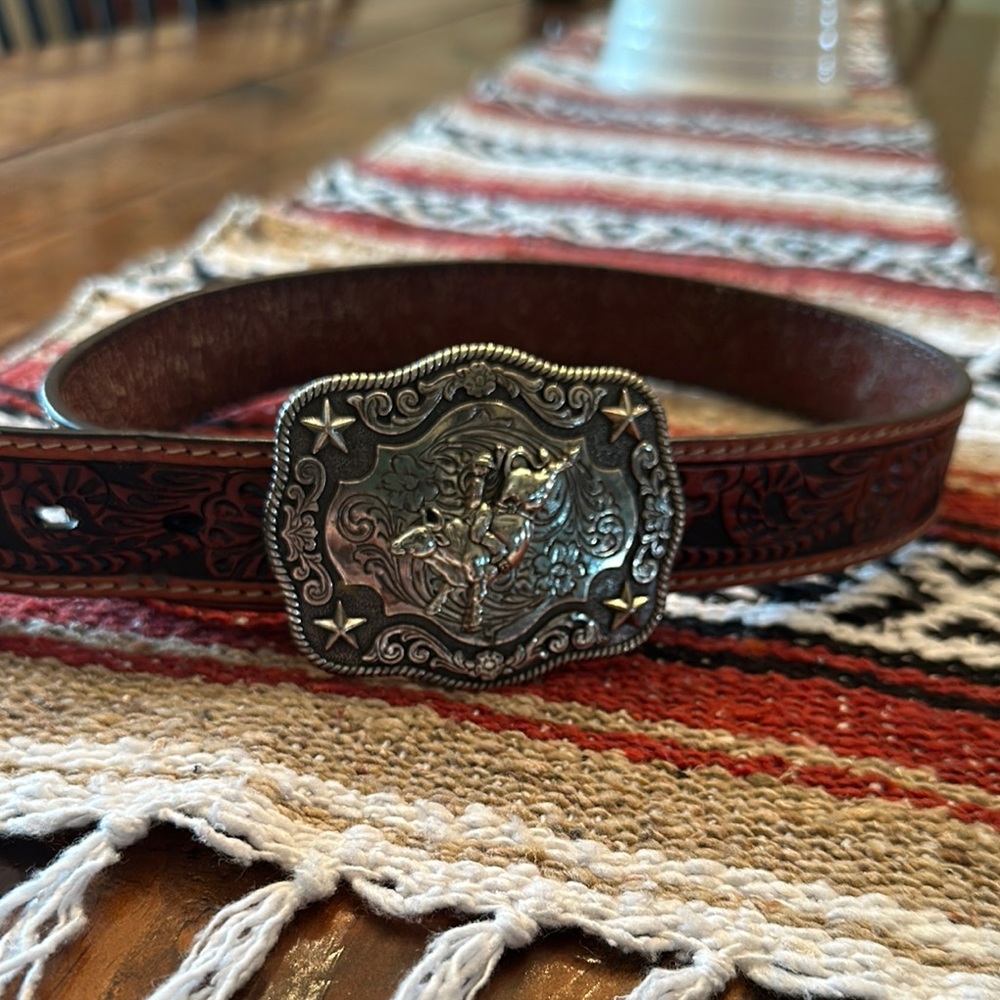 Brown Leather Belt with Silver Buckle